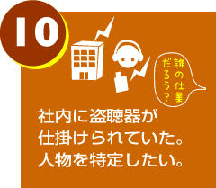 社内に盗聴器が仕掛けられていた。人物を特定したい。