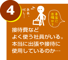 接待費などよく使う社員がいる。本当に出張や接待に使用しているのか…